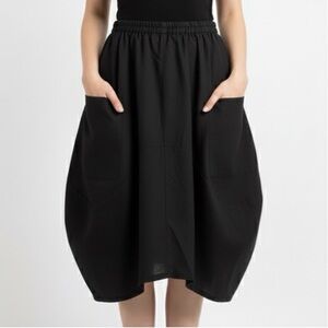 Fridaze Linen Black Skirt Asymmetrical Hem Pull on Elastic Waist Pockets M/L